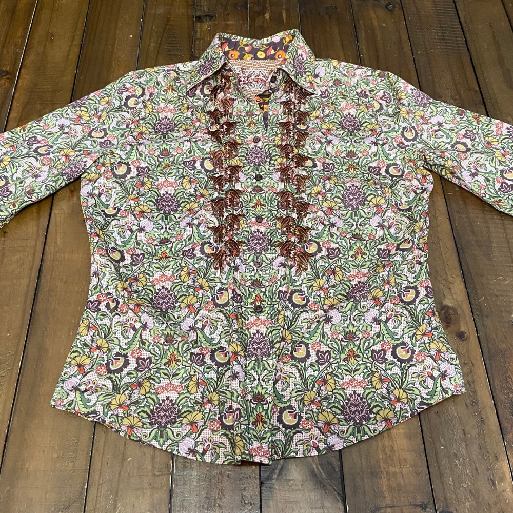 Robert Graham Womens Floral Botanical Button Down Shirt Paisley Embroidery M